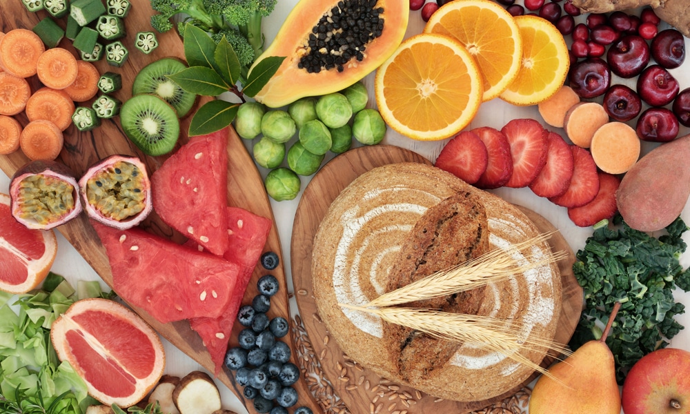 assortment of foods rich in fiber
